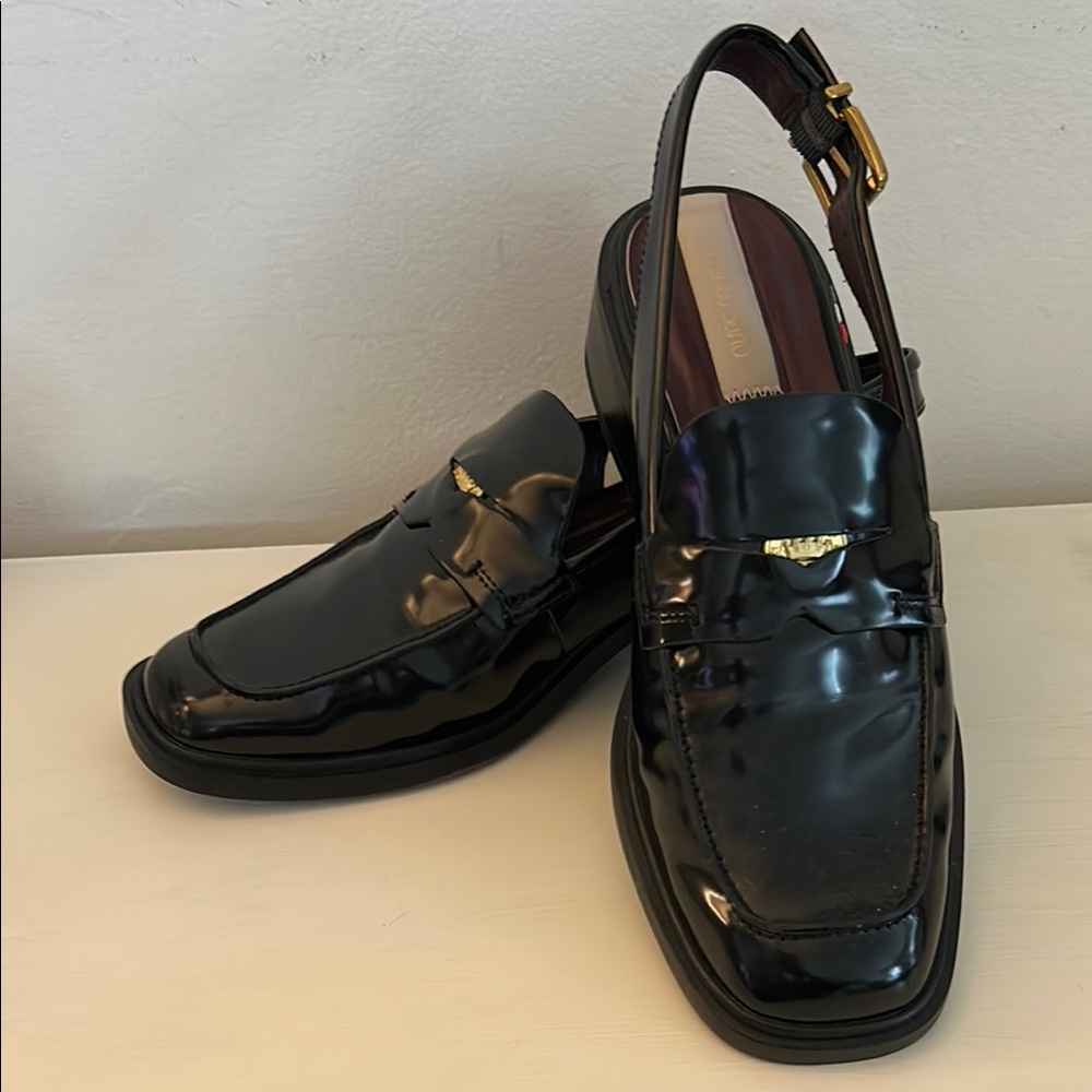 Franco Sarto Black Patent-style Penny Keeper Slingback Loafer-Giada